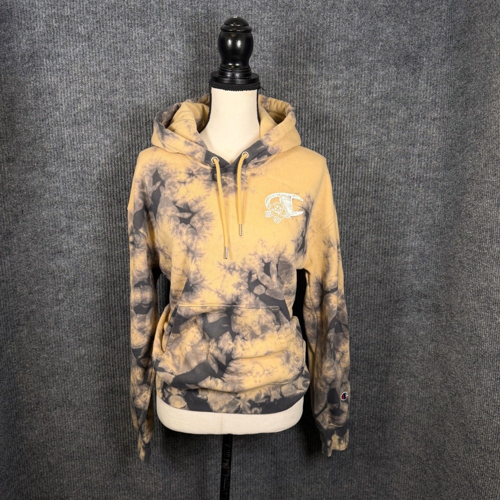 Champion Smoke Tie Dye Hoodie Women S Tan Black Rose Logo Bleach Wash Streetwear
